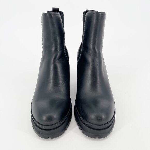 Prada Black Leather Double Gore Lug Sole Block Heel Chelsea Ankle Boot IT 37 - Picture 6 of 16